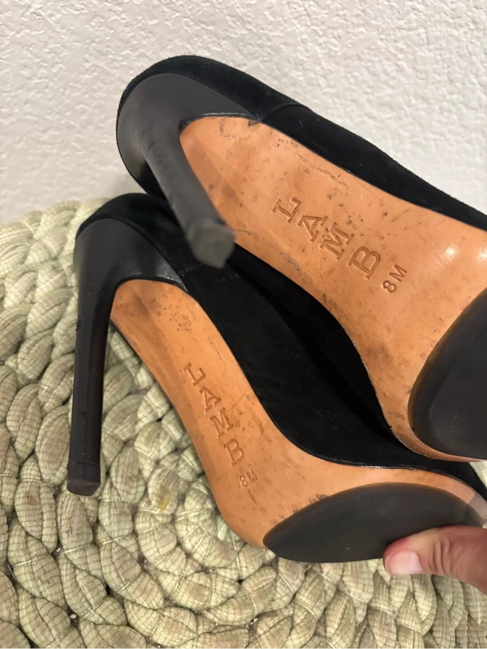 L.A.M.B. Black Suede Lace-Up Stiletto Point Toe Booties Size 8